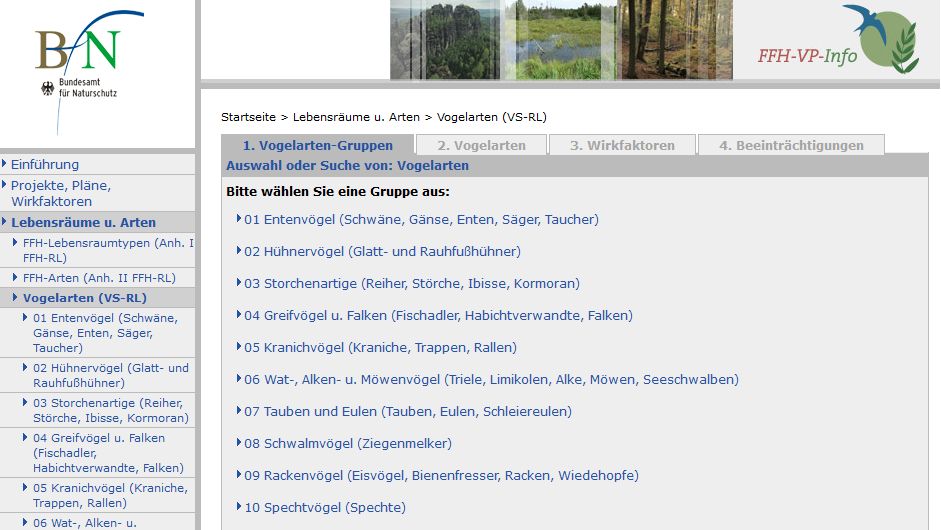 Screenshot der Datenbank