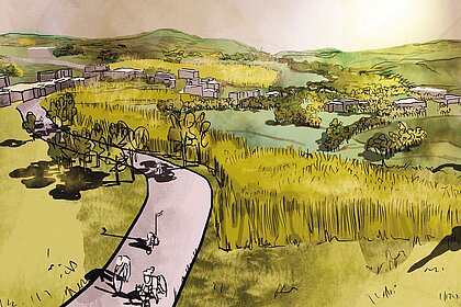 Gezeichnete Landschaft mit Agrarflächen