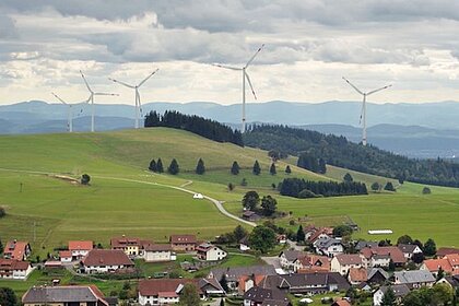 Landscape with wind turbines on the horizon