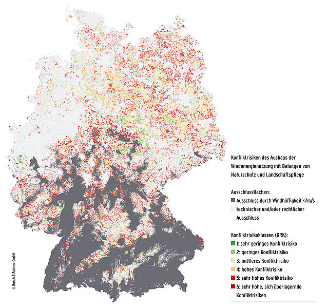 Karte Deutschlands mit den Potenzialen für Windenergie