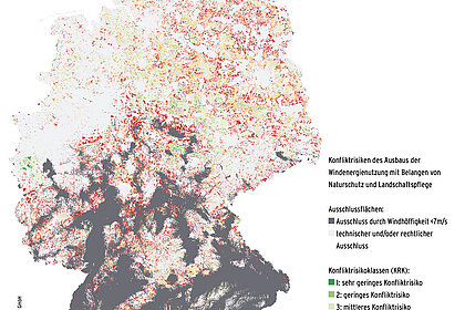 Karte Deutschlands mit den Potenzialen für Windenergie